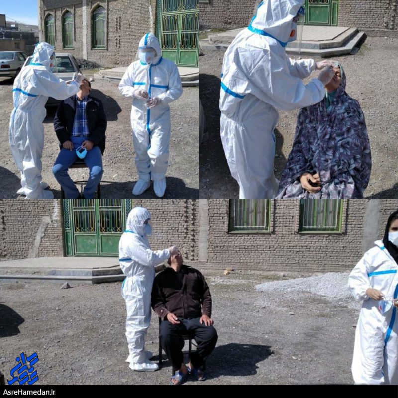 نمونه‌گیری و حضور تیم واکنش سریع مقابله با کرونا دریکی از روستاهای نهاوند